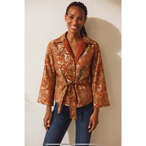 GIGI CLARK COUTURE JACKET 3-M SILK BLD BROCADE FITTED TIE FRONT ELEGANT PAISLEY